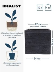 SCRBR24-SQ-ANT Настольное кашпо Флоранжери квадратное, файберстоун, черный Д24 Ш24 В22 см