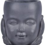 KID-FP-TWO-LG-24 Настольное кашпо IDEALIST LITE Голова малыша-монаха, файберстоун, серое, Д24.5 Ш23 В24 см