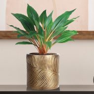 LEAF-R-24-GLD Настольное кашпо IDEALIST LITE Лист, файберстоун, золотистое, Д24 В24 см