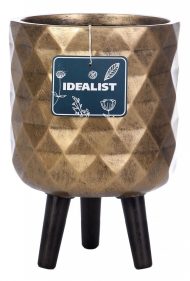 DMND-RND-24-GLD Напольное кашпо IDEALIST LITE Даймонд с подставкой, файберстоун, золотистое, Д24 В35 cм, высота ножек 10 см