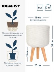 WWAVE25-AW Напольное кашпо IDEALIST LITE Паттерн на ножках, круглое, слоновая кость, Д25 В39 см, высота ножек 15 см