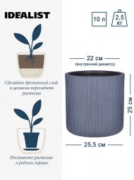 RVS-RND-25-GR Настольное кашпо IDEALIST Lite Урбан, круглое, серое Д25.5 В25 см