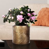 LEAF-R-24-GLD Настольное кашпо IDEALIST LITE Лист, файберстоун, золотистое, Д24 В24 см