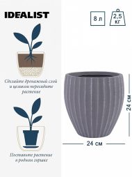 SFER24-GR Кашпо настольное IDEALIST Lite Сфера, серое, Д24 В24 см