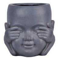 KID-FP-ONE-LG-24 Настольное кашпо IDEALIST LITE Голова малыша-монаха файберстоун, серое Д24.5 Ш23.5 В24 см
