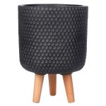 HON-CLNDR-BLK-25 Напольное кашпо IDEALIST LITE Ханни Круглое с подставкой, файберстоун, черное, Д25 В34 cм, высота ножек 10 см